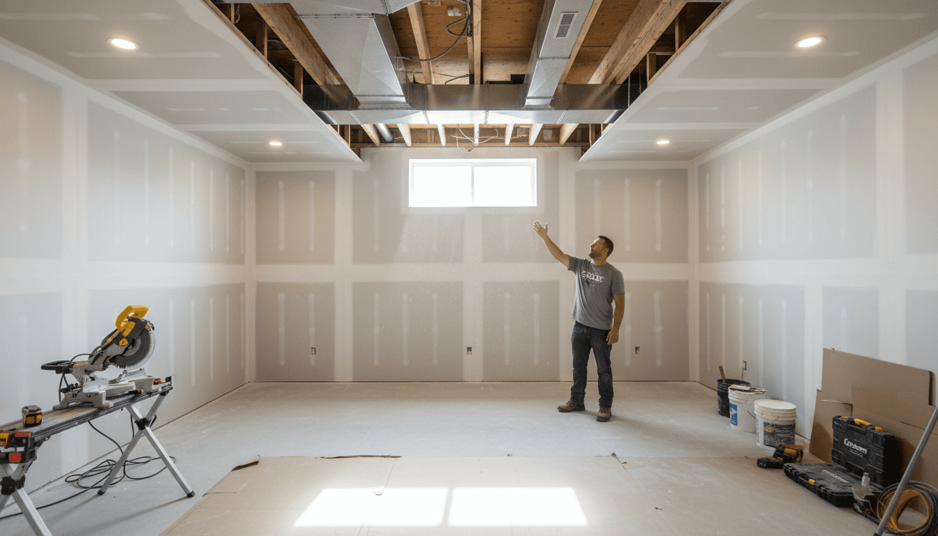 Basement remodeling project in progress